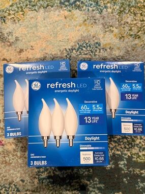GE Refresh Daylight Frosted Candelabra LED Decorative Light Bulb 3 packs of 3